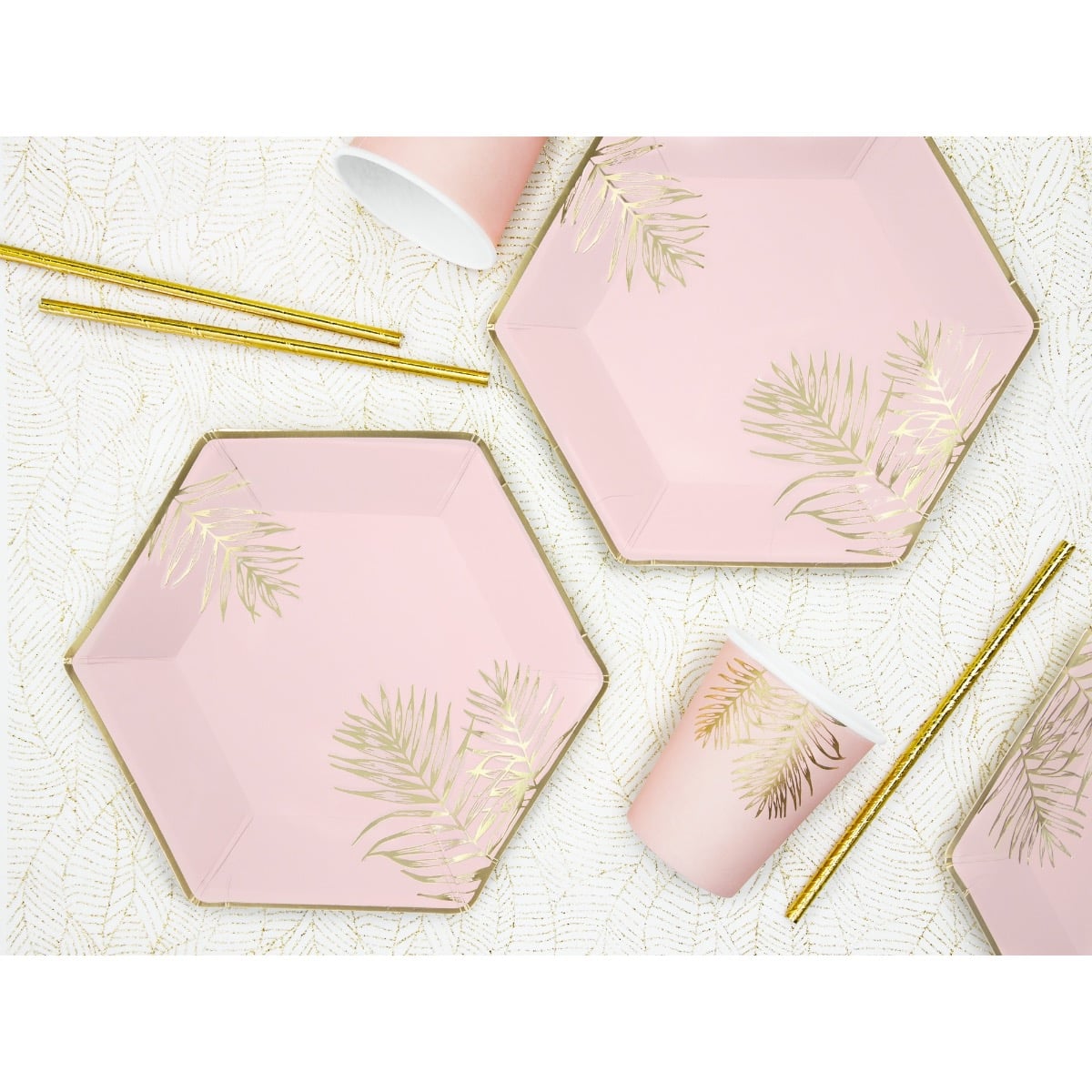 Assiettes Roses à Feuilles dorées (6pcs)
